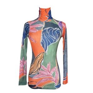 Stella Jean Multicolored Floral Turtleneck Top. Sz 38 IT / XS US Stretch Vibrant